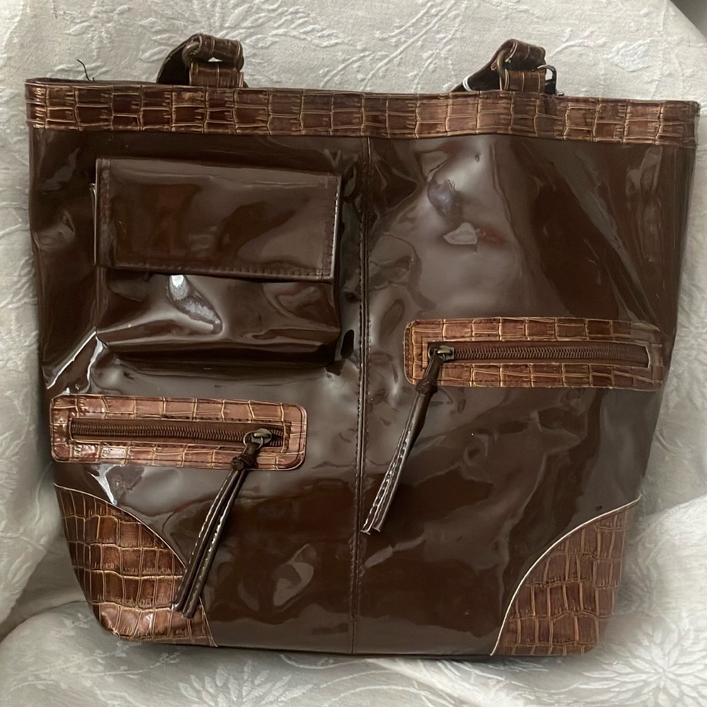 Essence of Beauty… Brown Patent Leather Tote Bag